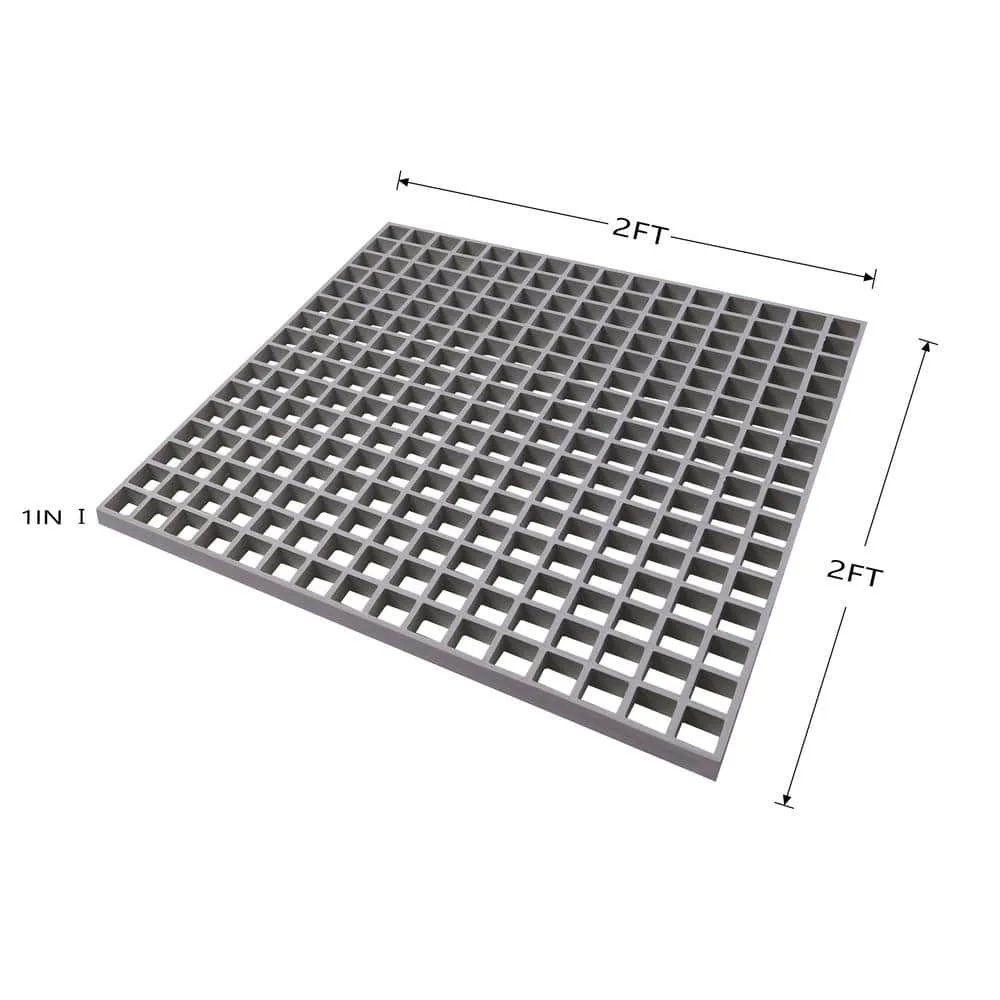 Wellco Fiberglass Molded Grating Composite for Floors Outdoor Drain Cover Deck Tile, 1.5x1.5x1in, 2x2ft, Gray, Gritted, photo 6 of 7