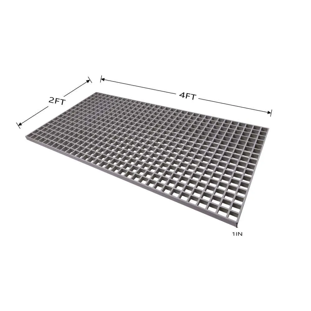 Wellco Fiberglass Molded Grating Composite for Floors Outdoor Drain Cover Deck Tile, 1.5x1.5x1in, 2x4ft, Gray, Gritted, photo 7 of 8