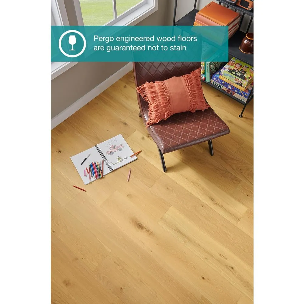 Pergo Defense+ Linen Oak 3/8 in. T x 7.5 in. W Click Lock W Brushed Distressed Engineered Hardwood Flooring (24.5 sq.ft./case), photo 5 of 13