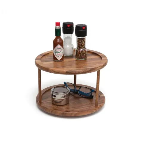 10 in. 2-Tier Acacia Lazy Susan Turntable