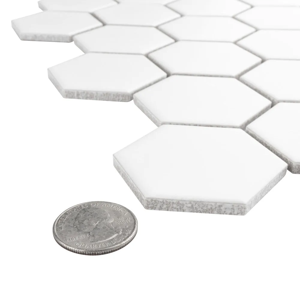 Merola Tile Metro Hex 2 in. Matte White Porcelain Mosaic Tile, 10-1/2 in. x 11 in. Sheet, 6 mm Thick (8.21 sq. ft. per Case), photo 4 of 8
