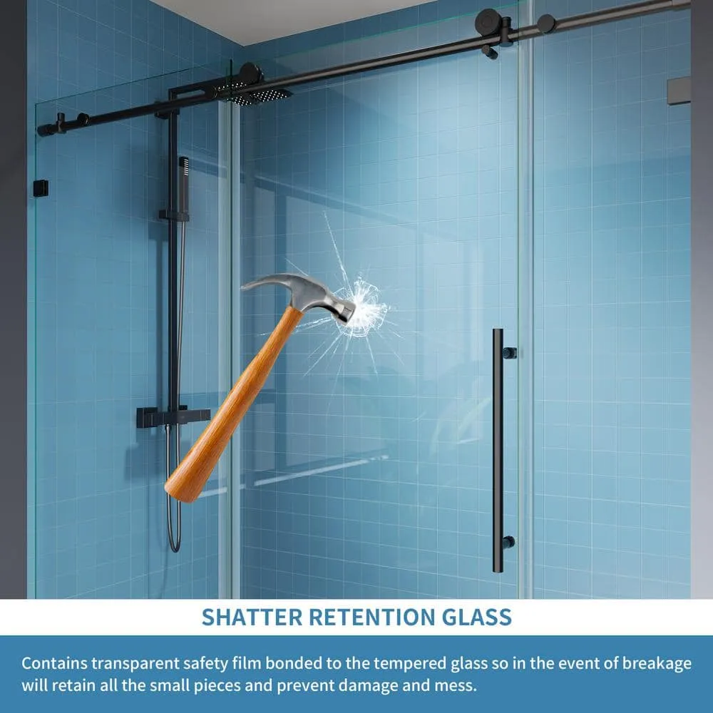 Logmey 72 in. W x 74 in. H Frameless Sliding Shower Door in Matte Black with Clear Glass, photo 3 of 6