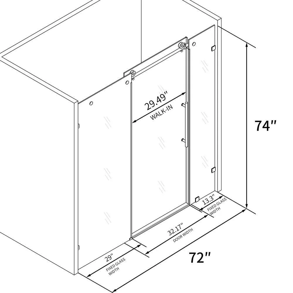 Logmey 72 in. W x 74 in. H Frameless Sliding Shower Door in Matte Black with Clear Glass, photo 6 of 6