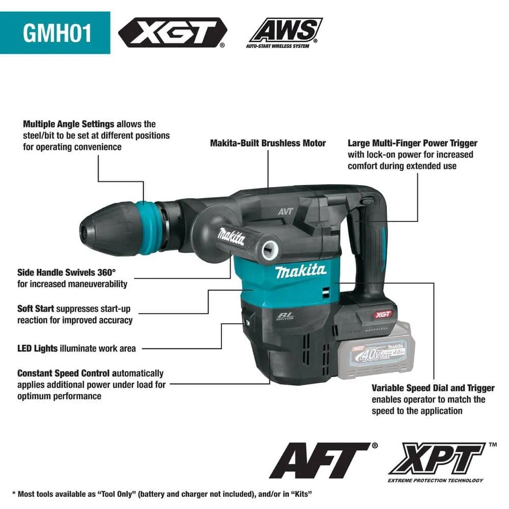 Makita 40V max XGT 19-1/2 in. Brushless Cordless 15 lbs. AVT Demolition Hammer Kit, AWS Capable (4.0 Ah), photo 3 of 15