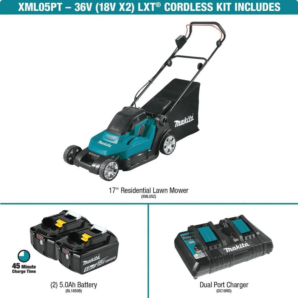 Makita 18V X2 (36V) LXT Lithium-Ion Cordless 17 in. Walk Behind Residential Lawn Mower Kit (5.0Ah), photo 4 of 13