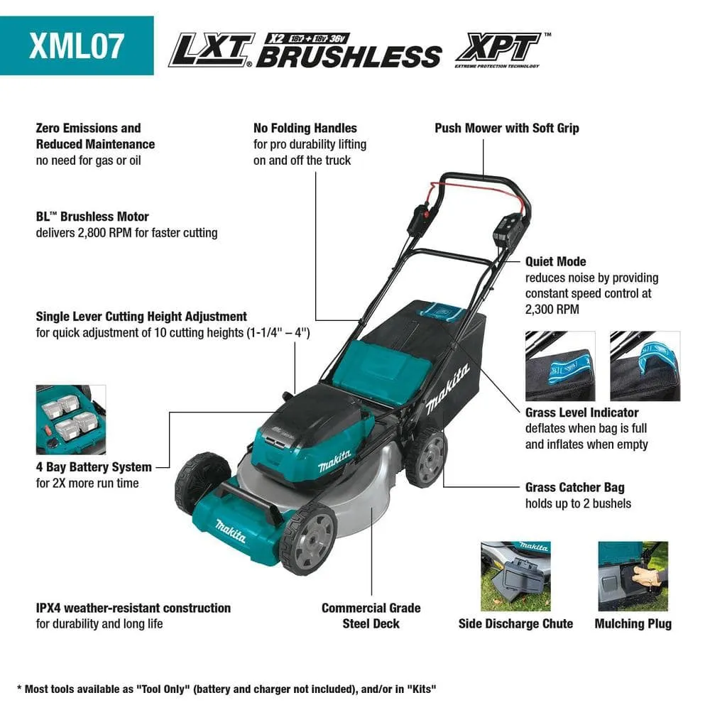 Makita 21 in. 18V X2 (36V) LXT Walk Behind Push Lawn Mower Kit with 4 Batteries (5.0 Ah) with 18V X2 (36V) LXT Blower, photo 3 of 14
