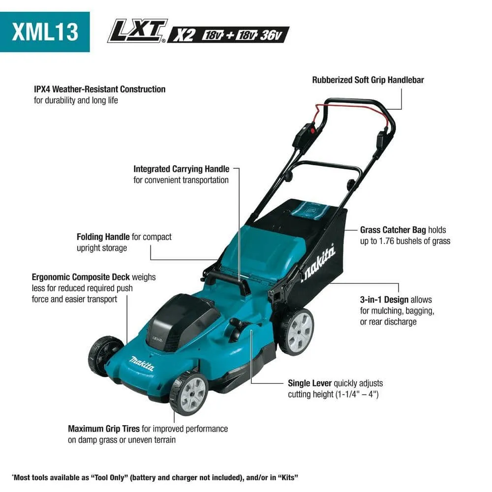 Makita 18V X2 (36V) LXT Lithium-Ion Cordless 19 in. Walk Behind Lawn Mower Kit w/4 batteries (4.0Ah), photo 3 of 13