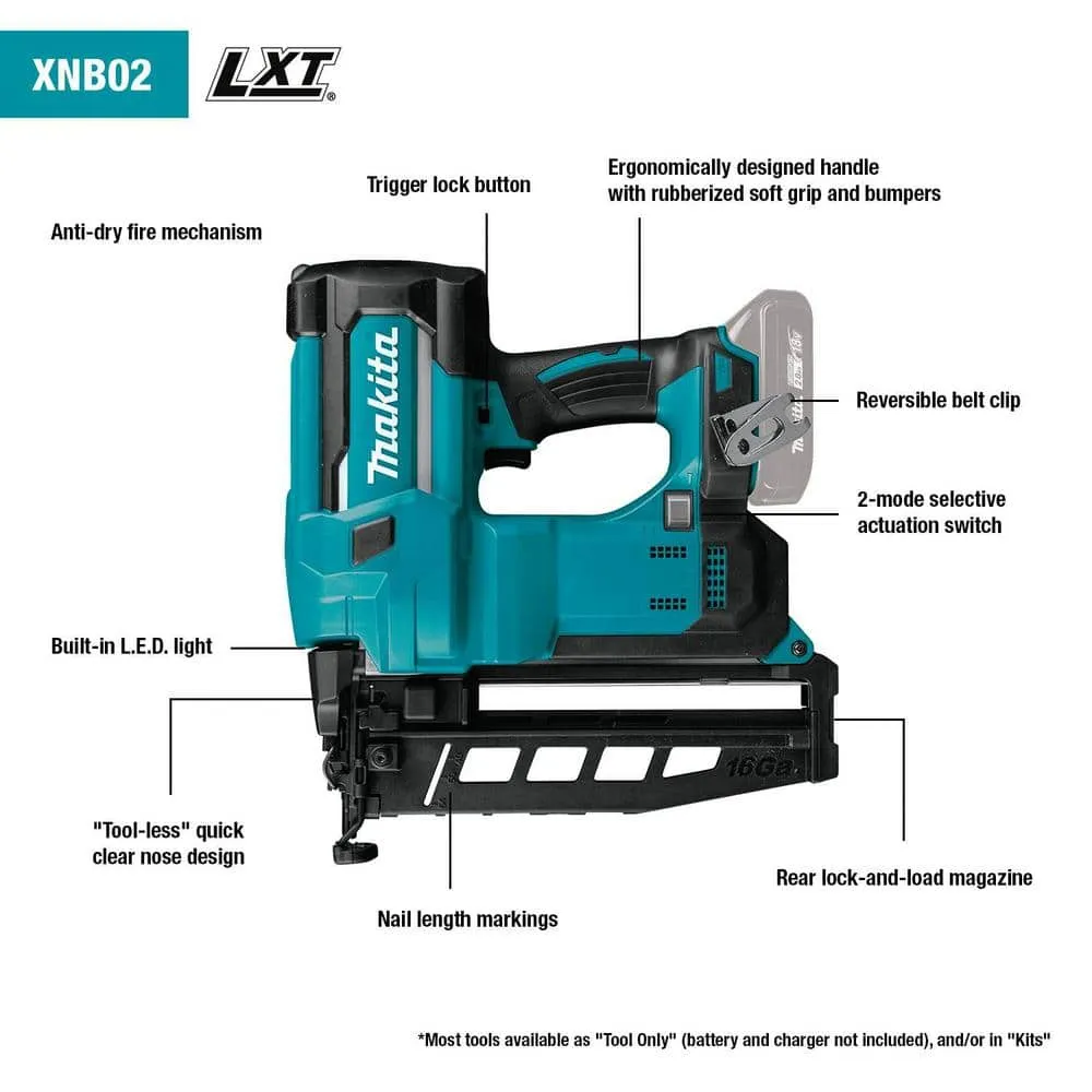 Makita 18V LXT Lithium-Ion 16-Gauge Cordless 2-1/2 in. Straight Finish Nailer (Tool Only), photo 2 of 15