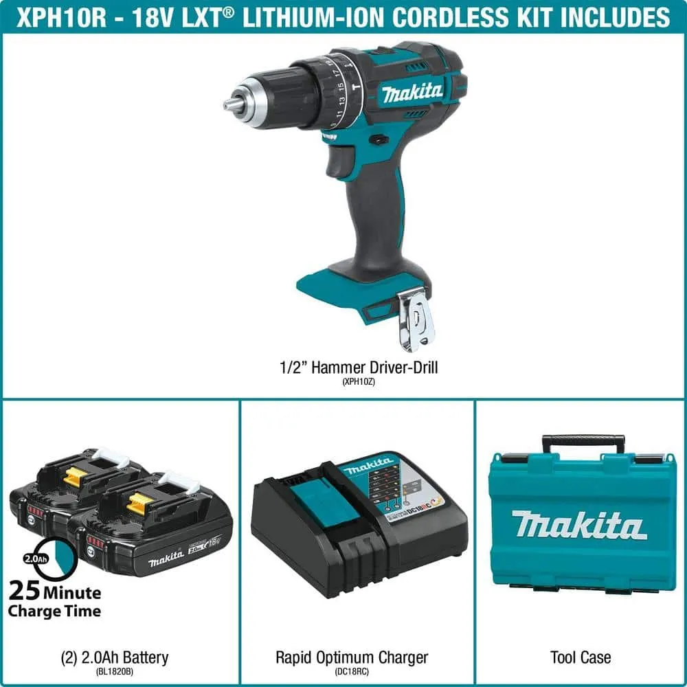 Makita 18V LXT Lithium‑Ion 1/2 in. Compact Cordless Hammer Driver‑Drill Kit with (2) 2.0Ah Batteries, Rapid Charger and Hard Case, photo 2 of 8