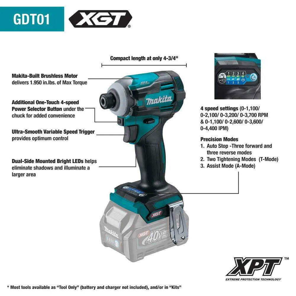 Makita 40V Max XGT Brushless Cordless 4-Piece Combo Kit (Hammer Driver-Drill/Impact Driver/Circ Saw/Flashlight) 2.5Ah/4.0Ah, photo 8 of 14