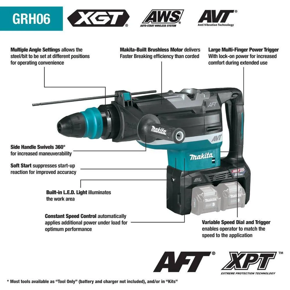 Makita 40V max X2 XGT (80V max) Brushless Cordless 2 in. AVT Rotary Hammer Kit, AFT, AWS Capable (4.0 Ah), photo 3 of 14