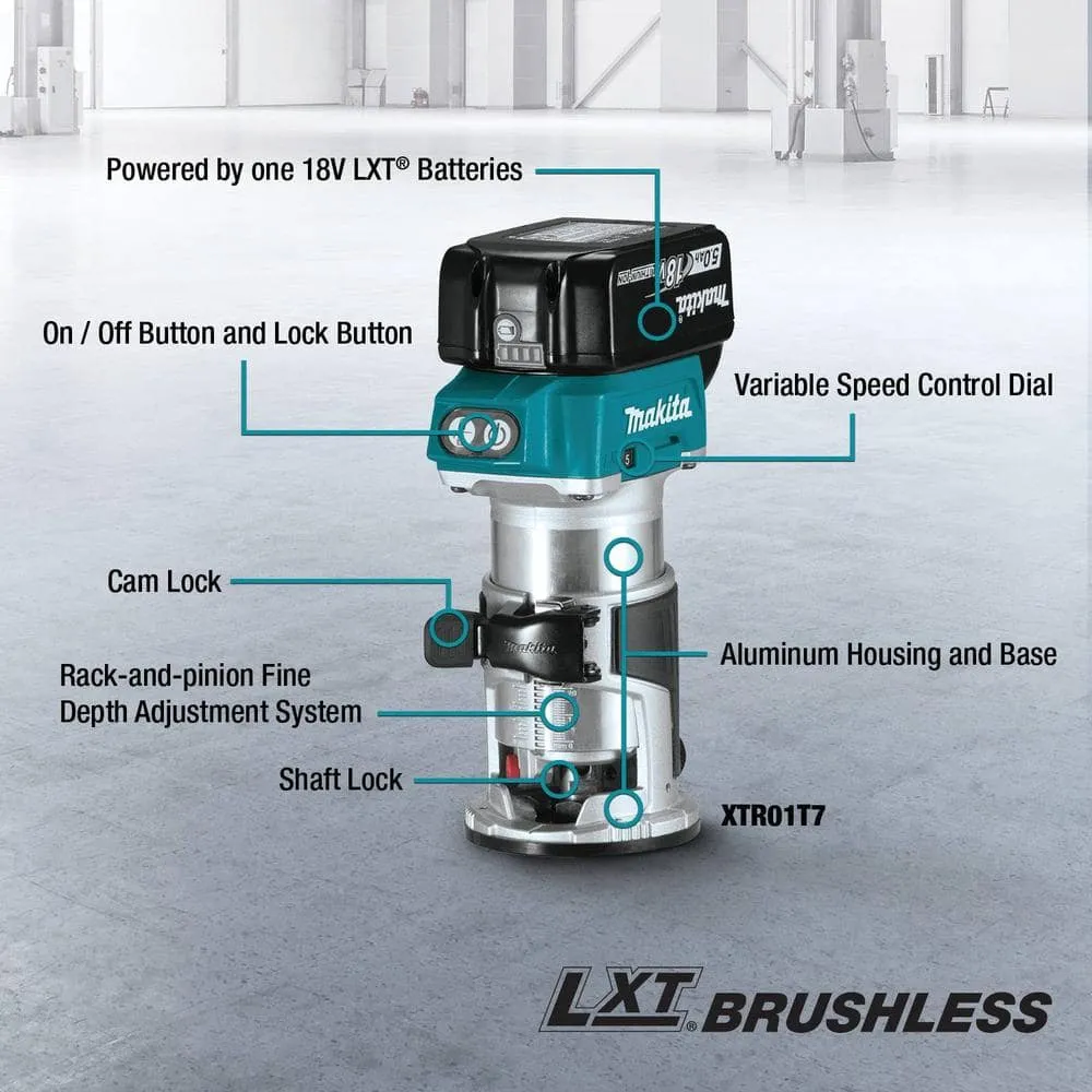 Makita 5.0 Ah 18V LXT Lithium‑Ion Brushless Cordless Compact Router Kit with Bonus Cordless Jig Saw, photo 2 of 8