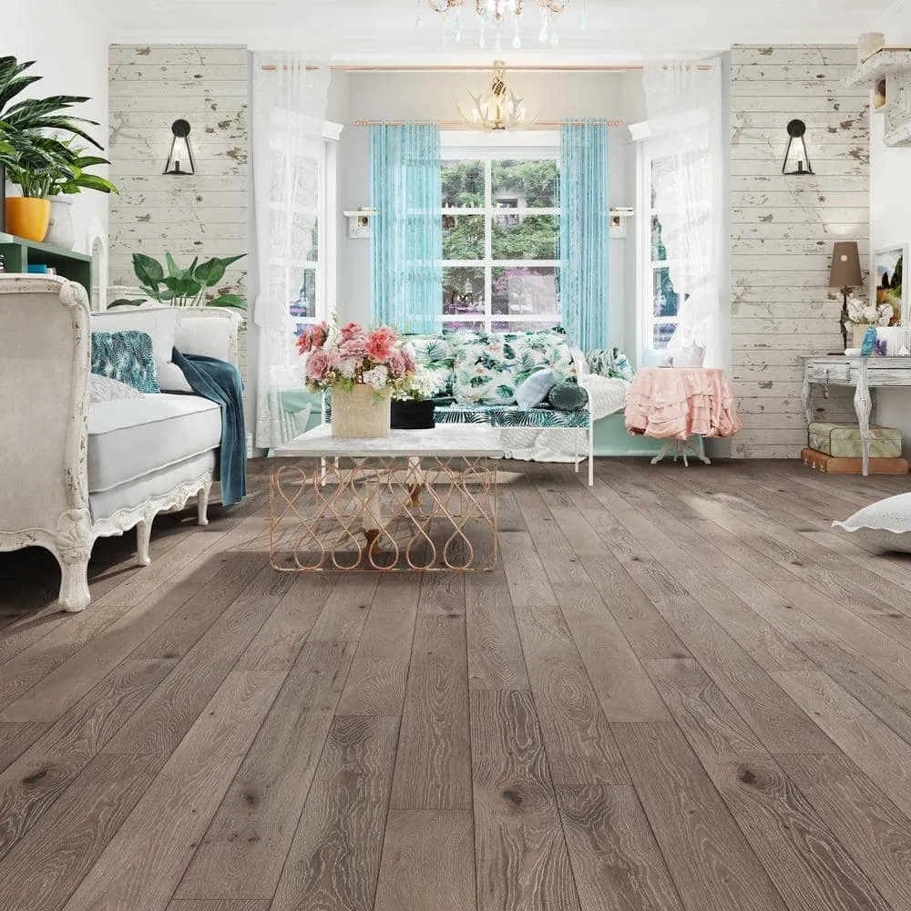 ACQUA FLOORS Mansfield Oak 1/4 in. T x 5 in. W Click Lock Wire Brushed Engineered Hardwood Flooring (16.68 sq.ft./case), photo 2 of 7
