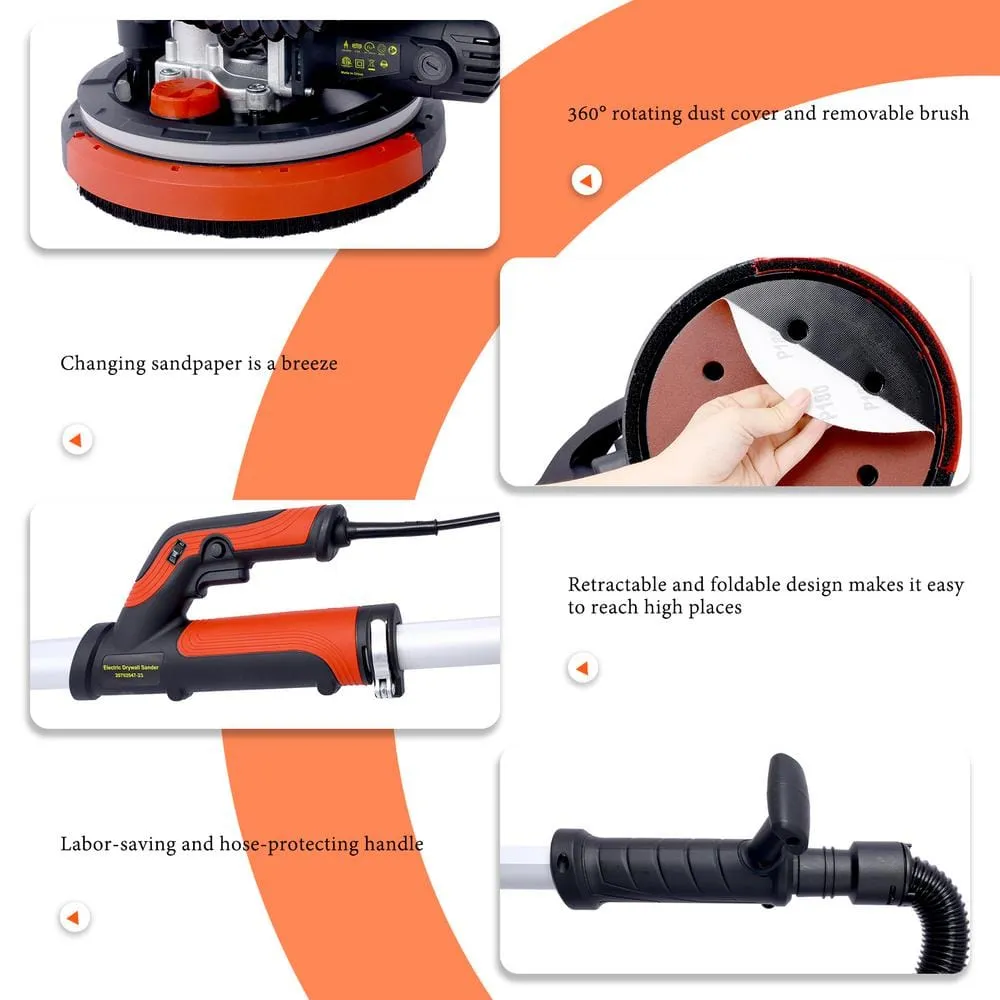 maocao hoom 9.8 in. x 0.8 ft. x 5.7 ft. 780-Watt Electric Drywall Sander 6.5A Motor Dustless Floor Sander Variable Speed 900-1800RPM, photo 3 of 10
