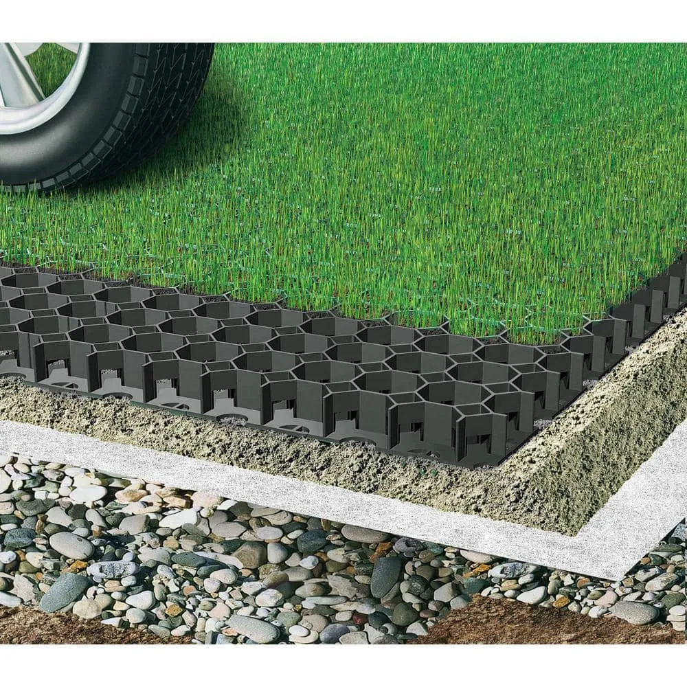 Techno Earth 19.7 in. x 19.7 in. x 1.9 in. Black Permeable Plastic Grass Pavers for Parking Lots, Driveways (4 Pieces/11 sq.ft.), photo 2 of 7