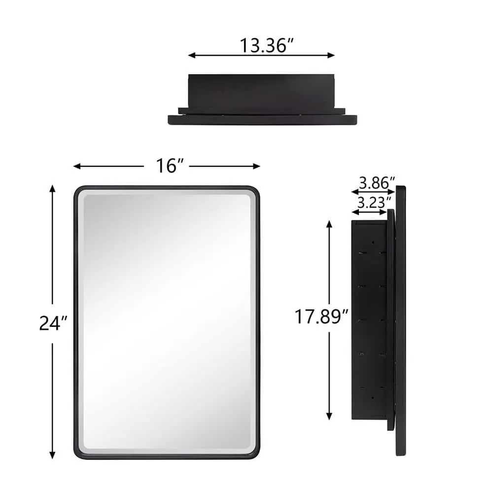 TEHOME Farmhouse 16 in. W x 24 in. H Recessed Rectangular Metal Framed Bathroom Medicine Cabinets with Mirror in Matt Black, photo 2 of 9