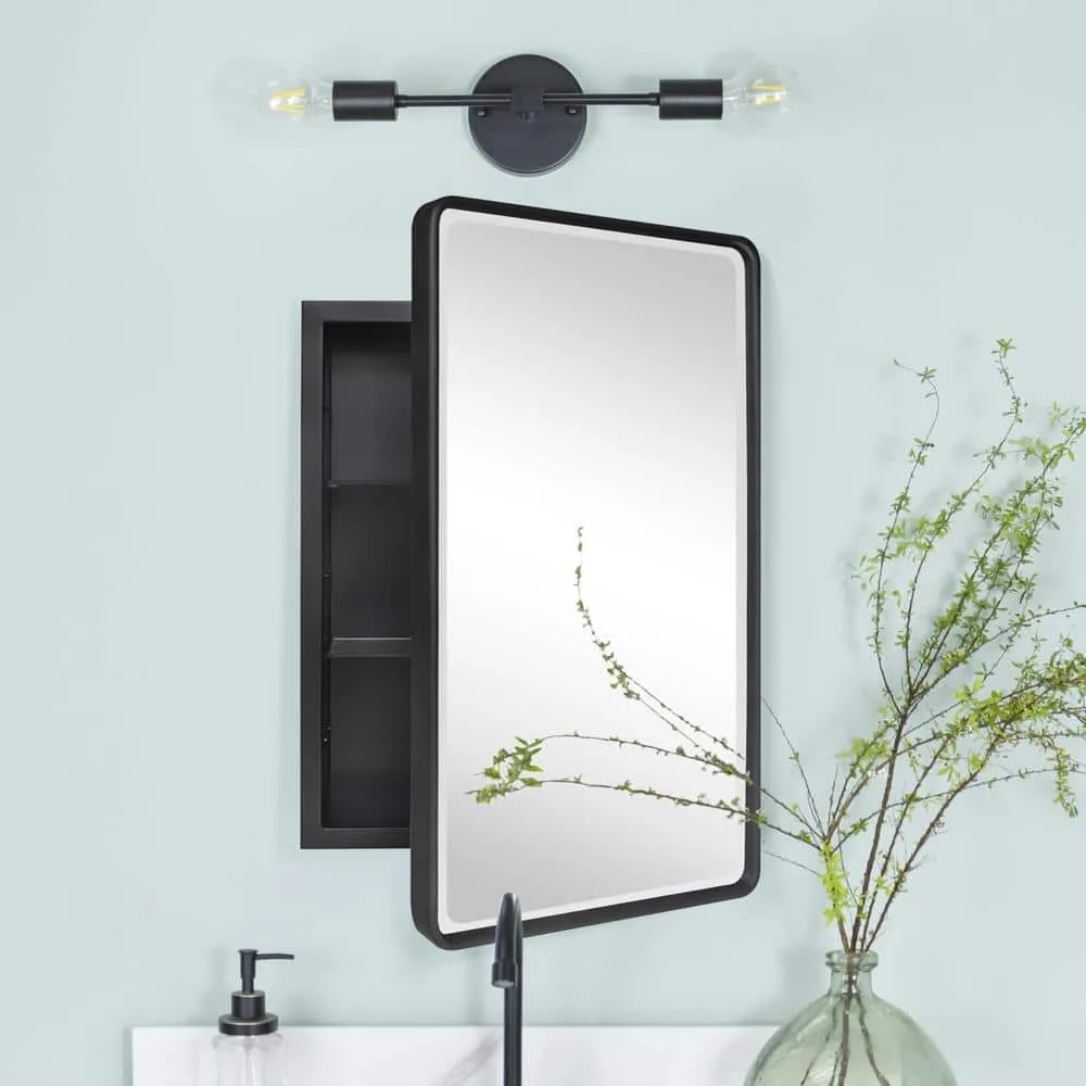 TEHOME Farmhouse 16 in. W x 24 in. H Recessed Rectangular Metal Framed Bathroom Medicine Cabinets with Mirror in Matt Black, photo 5 of 9