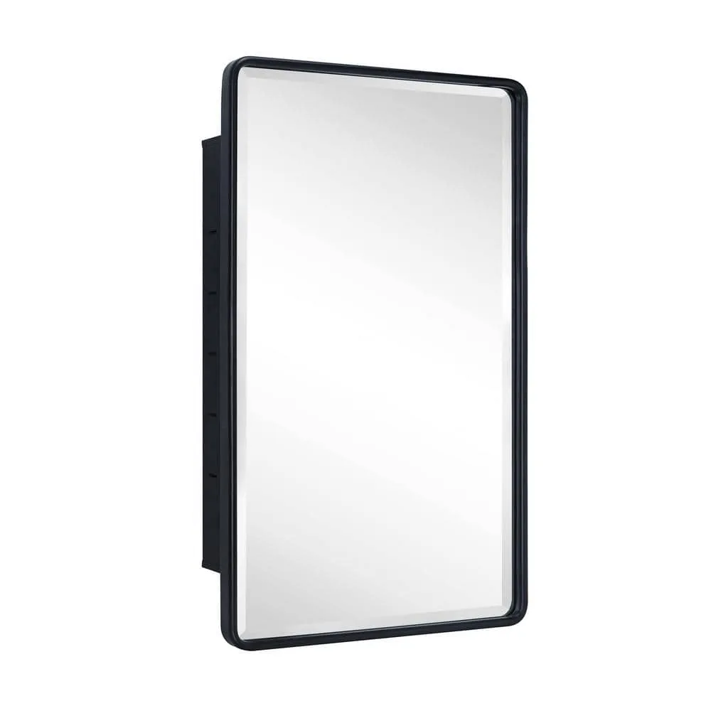 TEHOME Farmhouse 16 in. W x 24 in. H Recessed Rectangular Metal Framed Bathroom Medicine Cabinets with Mirror in Matt Black, photo 9 of 9