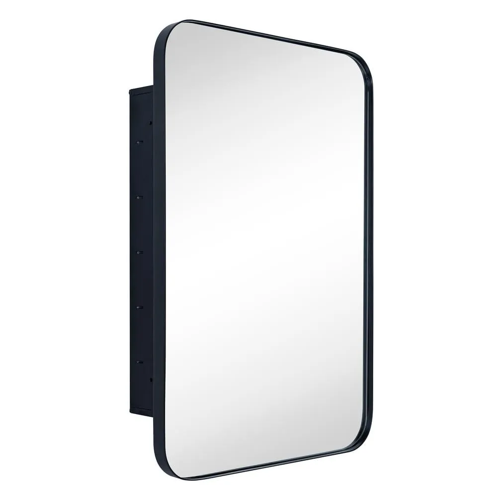 TEHOME 16 in. W x 24 in. H Rounded Rectangular Stainless Steel Recessed Framed Medicine Cabinet with Mirror in Matt Black, photo 7 of 8