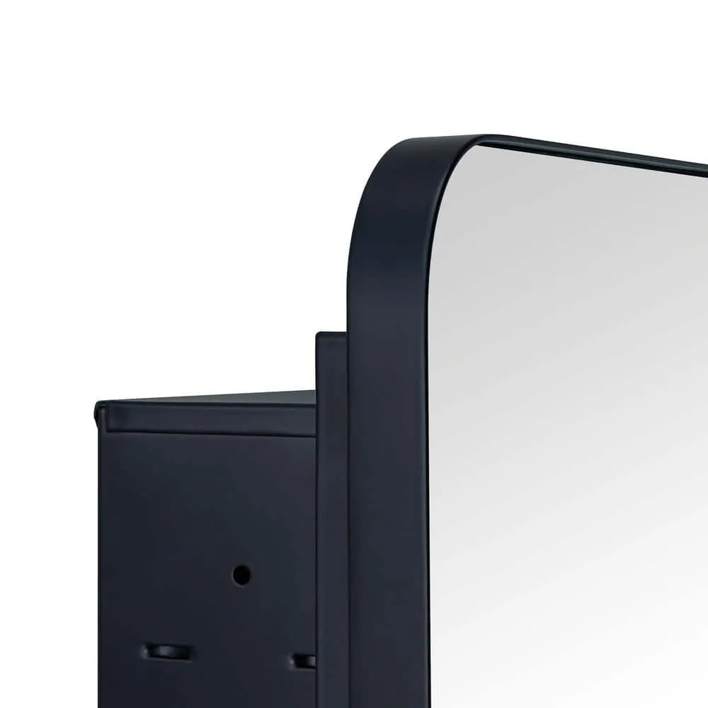 TEHOME 16 in. W x 24 in. H Rounded Rectangular Stainless Steel Recessed Framed Medicine Cabinet with Mirror in Matt Black, photo 3 of 8