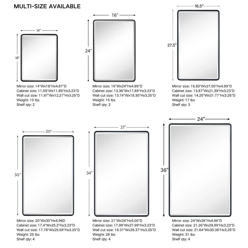 TEHOME Farmhouse 20 in. W x 30 in. H Recessed Rectangular Metal Framed Bathroom Medicine Cabinets with Mirror in Matt Black, photo 5 of 7