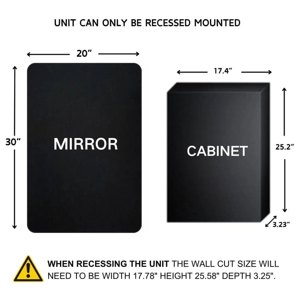 TEHOME Farmhouse 20 in. W x 30 in. H Recessed Rectangular Metal Framed Bathroom Medicine Cabinets with Mirror in Matt Black, photo 3 of 7