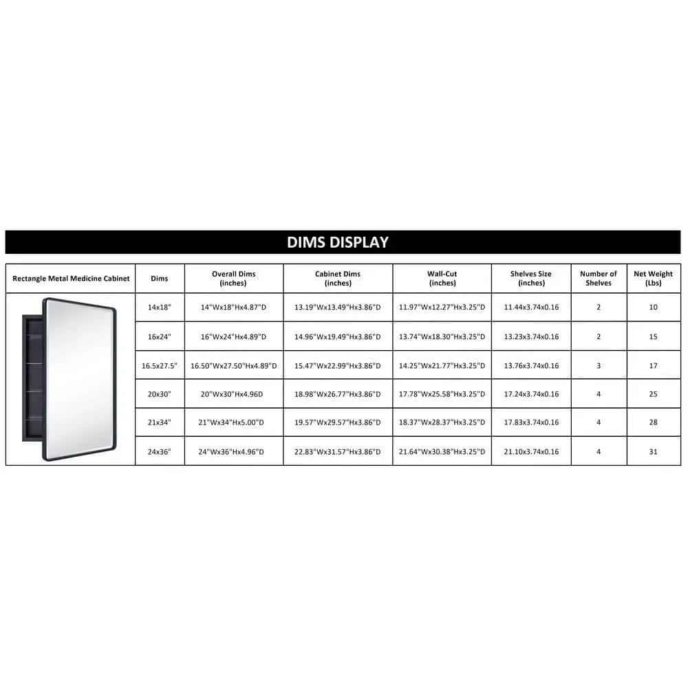 TEHOME Farmhouse 20 in. W x 30 in. H Recessed Rectangular Metal Framed Bathroom Medicine Cabinets with Mirror in Matt Black, photo 7 of 7