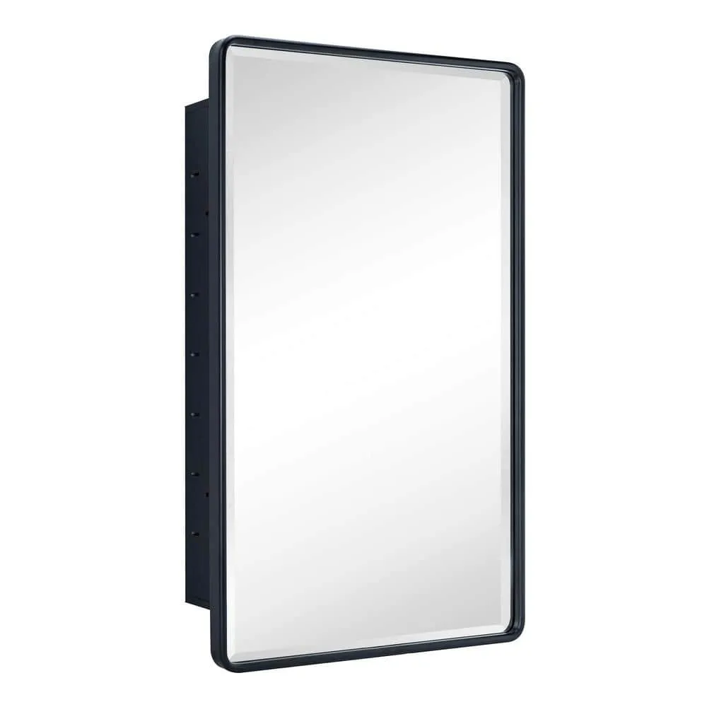 TEHOME Farmhouse 20 in. W x 30 in. H Recessed Rectangular Metal Framed Bathroom Medicine Cabinets with Mirror in Matt Black, photo 2 of 7