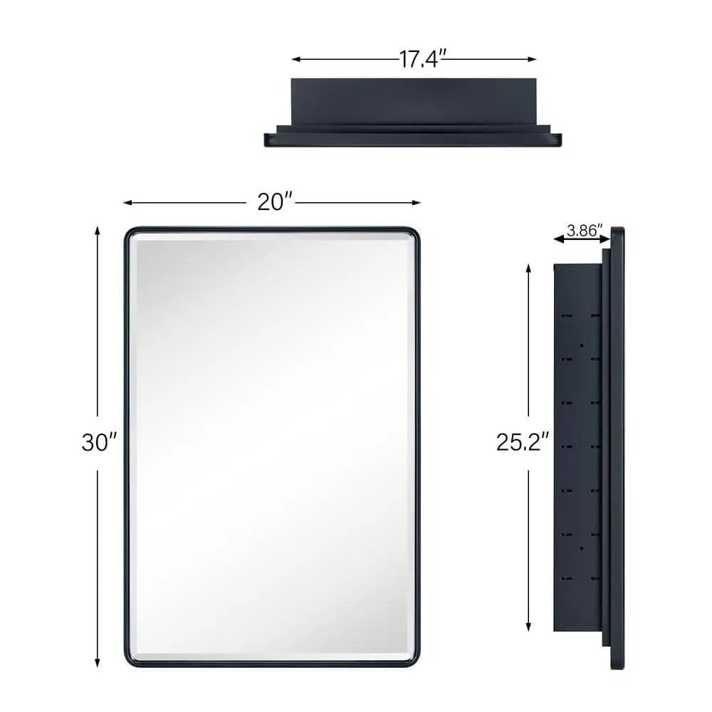 TEHOME Farmhouse 20 in. W x 30 in. H Recessed Rectangular Metal Framed Bathroom Medicine Cabinets with Mirror in Matt Black, photo 6 of 7