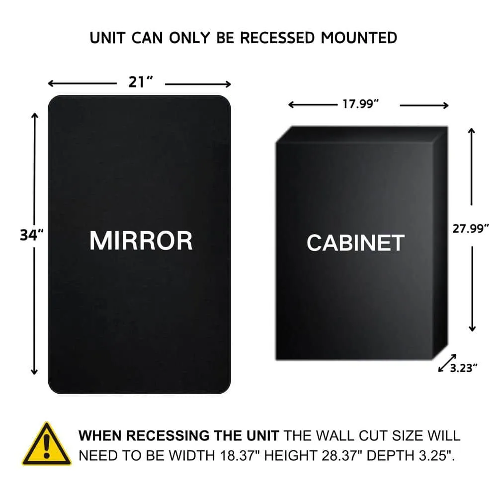 TEHOME Farmhouse 21 in. W x 34 in. H Recessed Rectangular Metal Framed Bathroom Medicine Cabinets with Mirror in Matt Black, photo 4 of 7