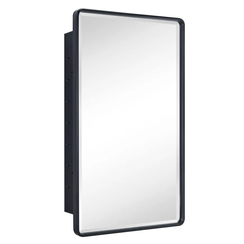 TEHOME Farmhouse 21 in. W x 34 in. H Recessed Rectangular Metal Framed Bathroom Medicine Cabinets with Mirror in Matt Black, photo 3 of 7