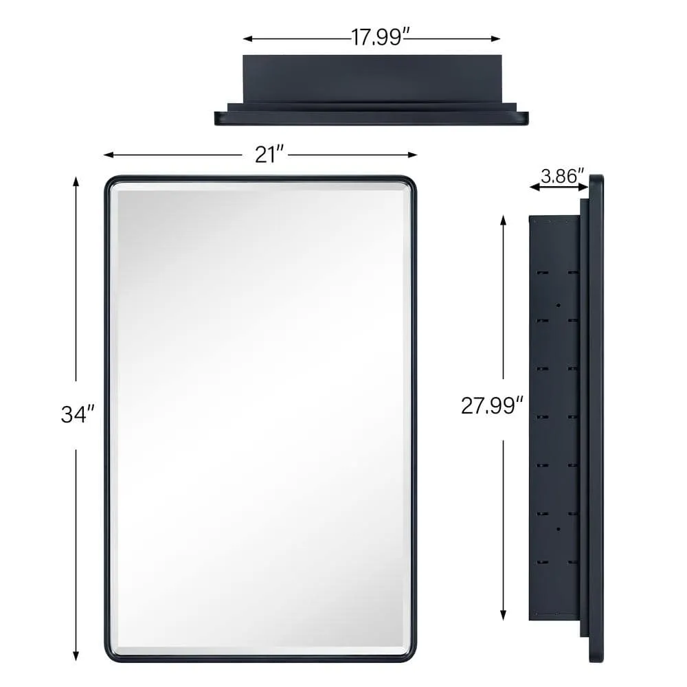 TEHOME Farmhouse 21 in. W x 34 in. H Recessed Rectangular Metal Framed Bathroom Medicine Cabinets with Mirror in Matt Black, photo 7 of 7