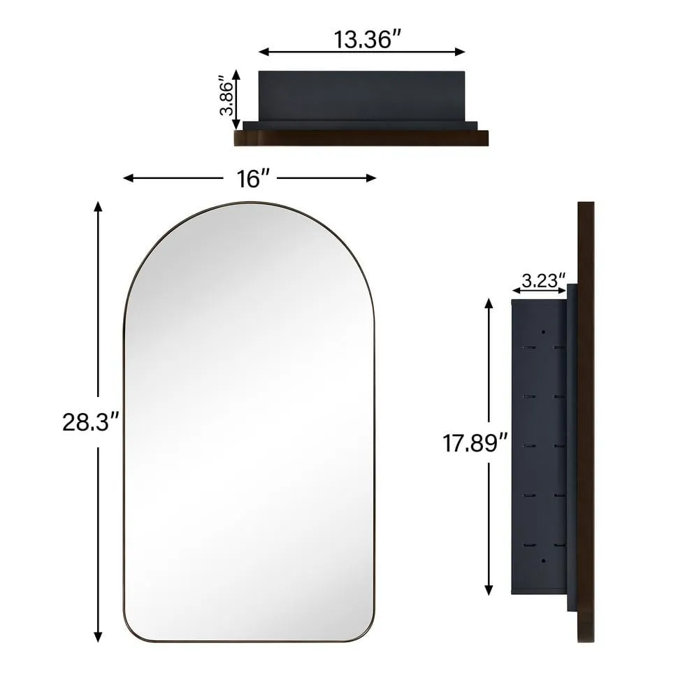 TEHOME Aristes 16 in. W x 28.3 in. H Arched Metal Framed Recessed Medicine Cabinet with Mirror for bathroom in Black, photo 7 of 7