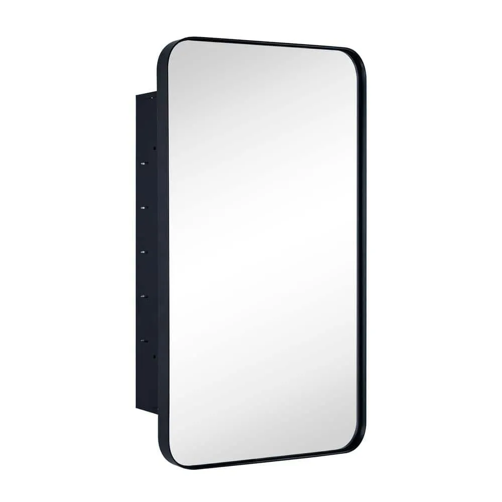 TEHOME WH 16.5 in. W x 27.5 in. H Rectangular Stainless Steel Recessed Framed Medicine Cabinet with Mirror in Matt Black, photo 7 of 8
