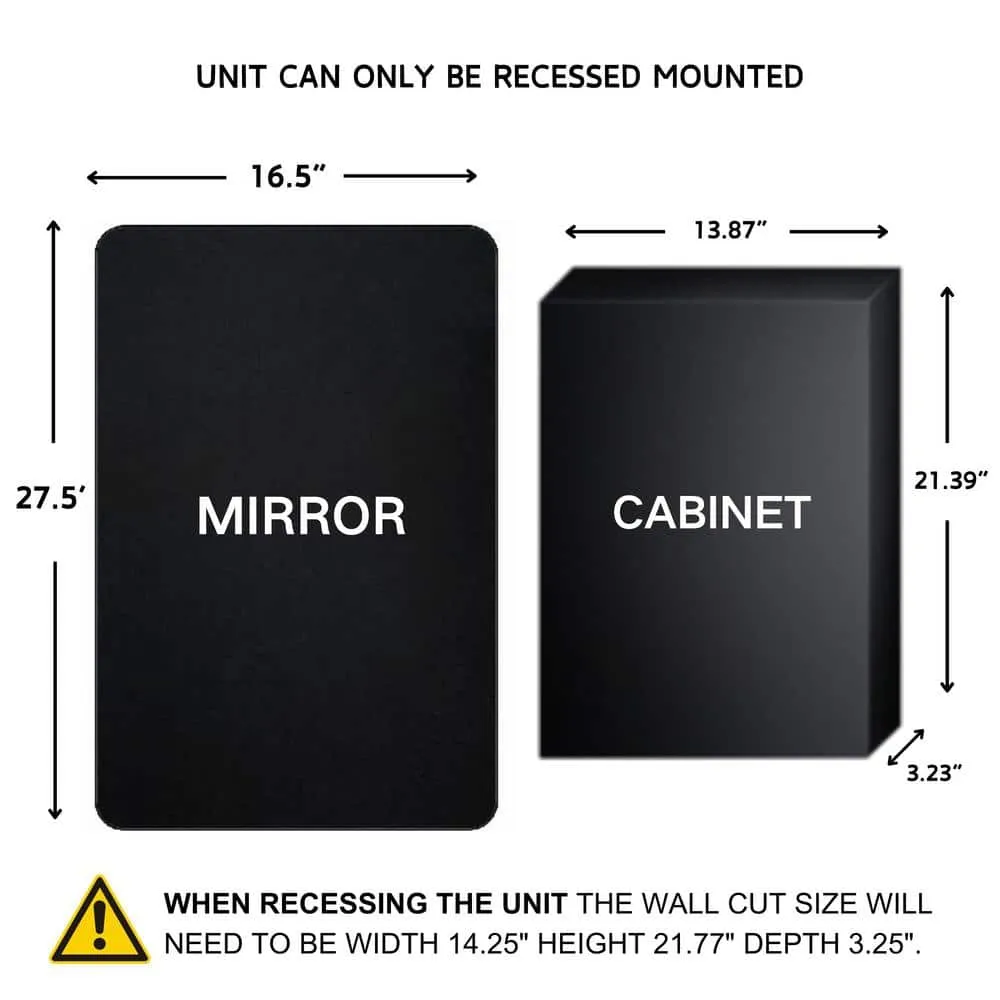 TEHOME WH 16.5 in. W x 27.5 in. H Rectangular Stainless Steel Recessed Framed Medicine Cabinet with Mirror in Matt Black, photo 5 of 8
