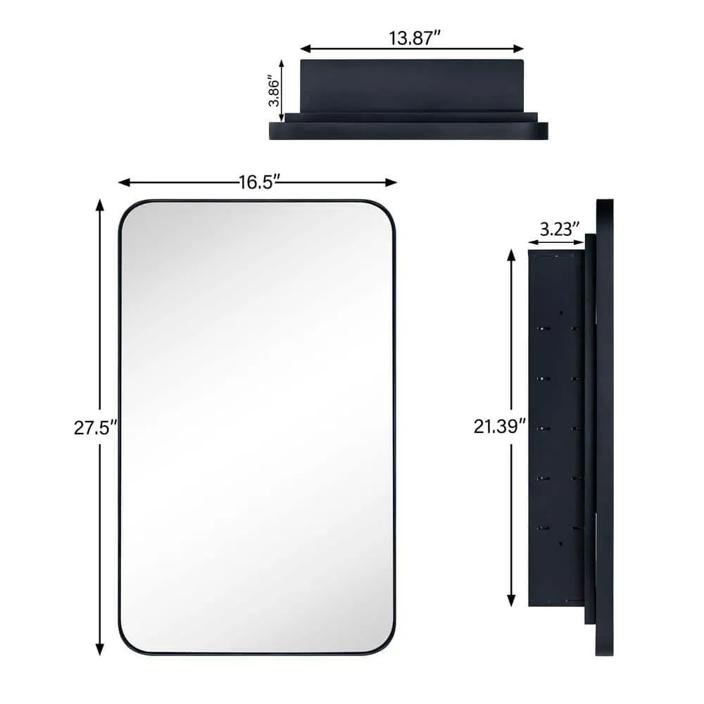 TEHOME WH 16.5 in. W x 27.5 in. H Rectangular Stainless Steel Recessed Framed Medicine Cabinet with Mirror in Matt Black, photo 8 of 8