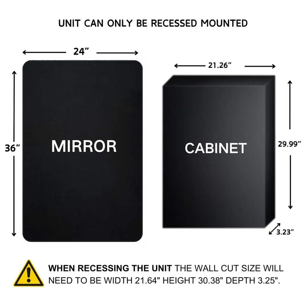 TEHOME Farmhouse 24 in. W x 36 in. H Recessed Rectangular Metal Framed Bathroom Medicine Cabinets with Mirror in Matt Black, photo 4 of 7