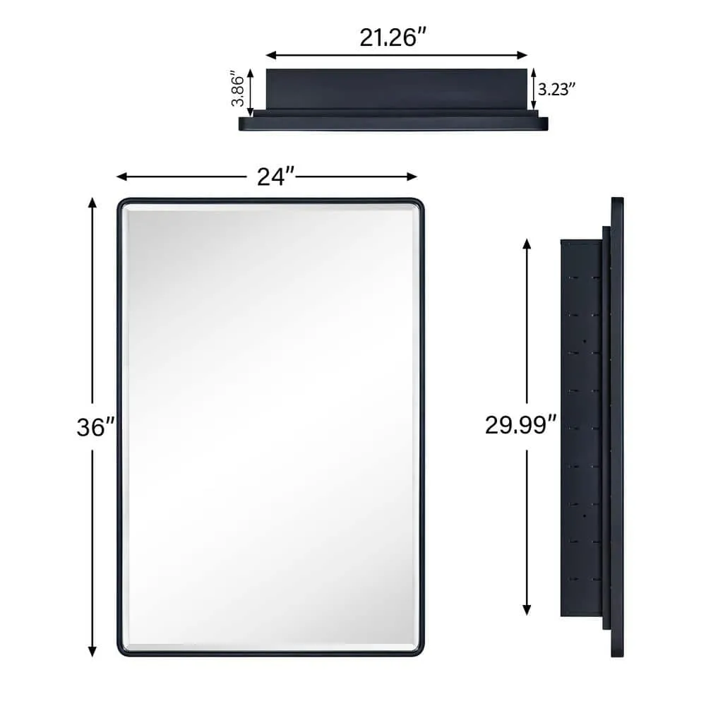 TEHOME Farmhouse 24 in. W x 36 in. H Recessed Rectangular Metal Framed Bathroom Medicine Cabinets with Mirror in Matt Black, photo 2 of 7