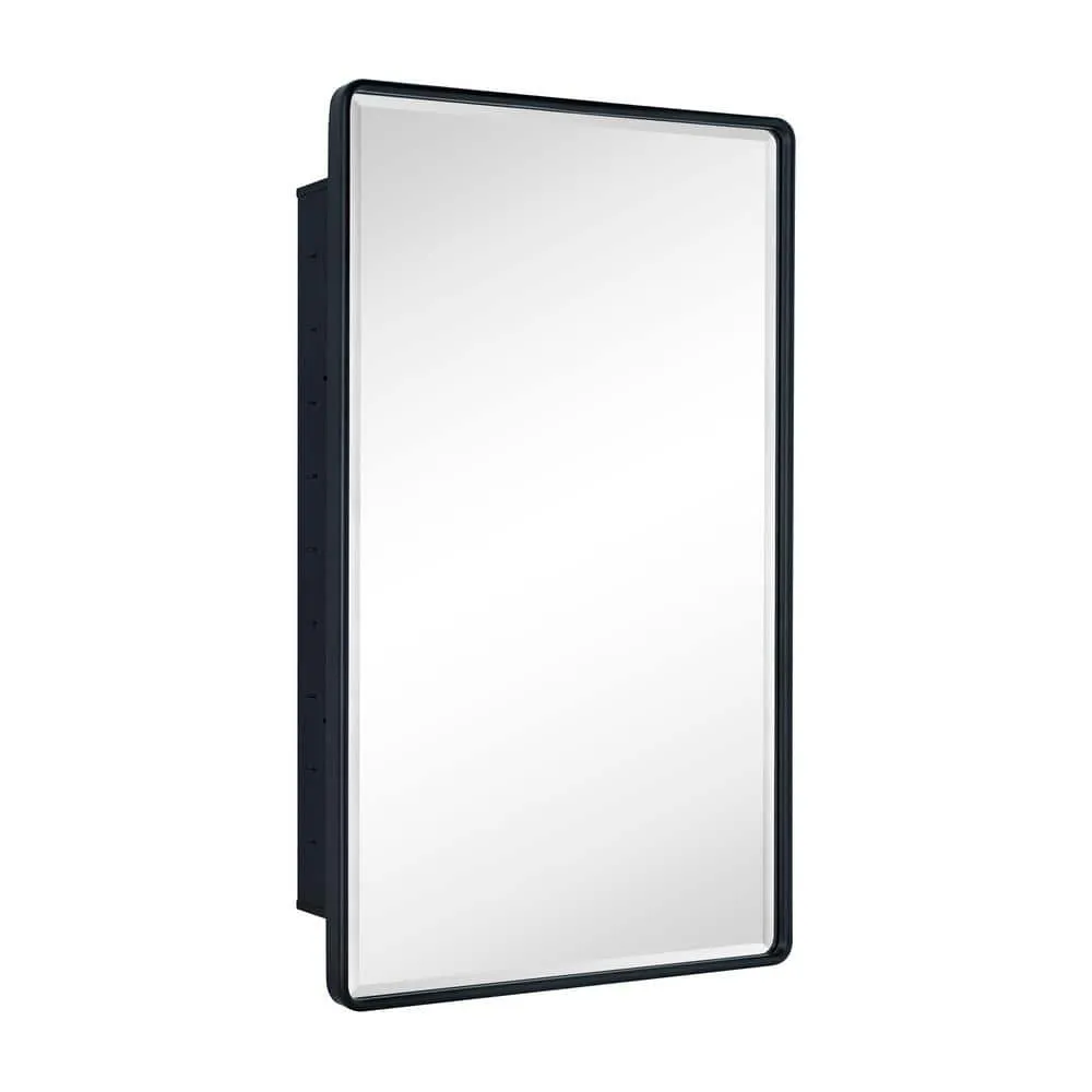 TEHOME Farmhouse 24 in. W x 36 in. H Recessed Rectangular Metal Framed Bathroom Medicine Cabinets with Mirror in Matt Black, photo 3 of 7