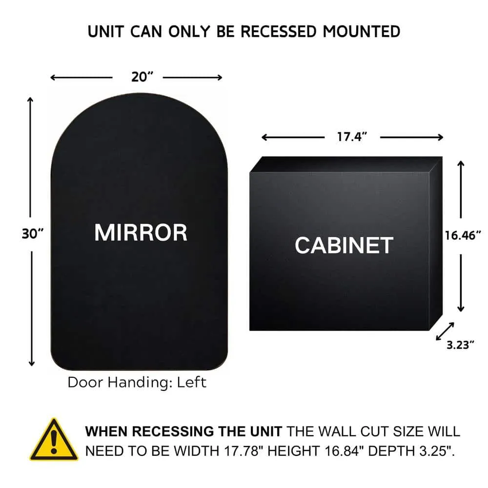 TEHOME Aristes 20 in. W x 30 in. H Arched Metal Framed Recessed Medicine Cabinet with Mirror and Shelves for bathroom in Black, photo 3 of 7