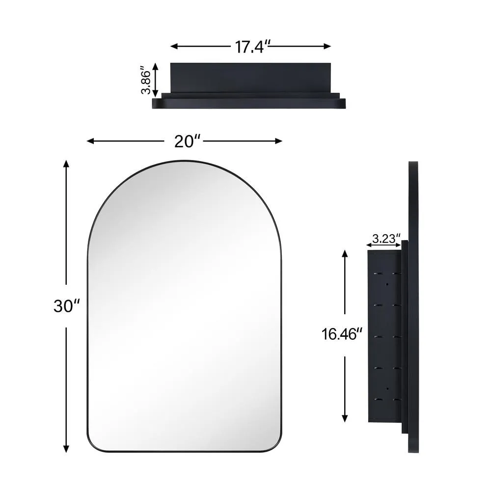 TEHOME Aristes 20 in. W x 30 in. H Arched Metal Framed Recessed Medicine Cabinet with Mirror and Shelves for bathroom in Black, photo 7 of 7