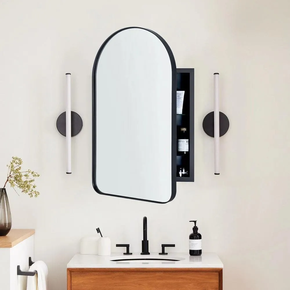 TEHOME Aristes 20 in. W x 30 in. H Arched Metal Framed Recessed Medicine Cabinet with Mirror and Shelves for bathroom in Black, photo 2 of 7