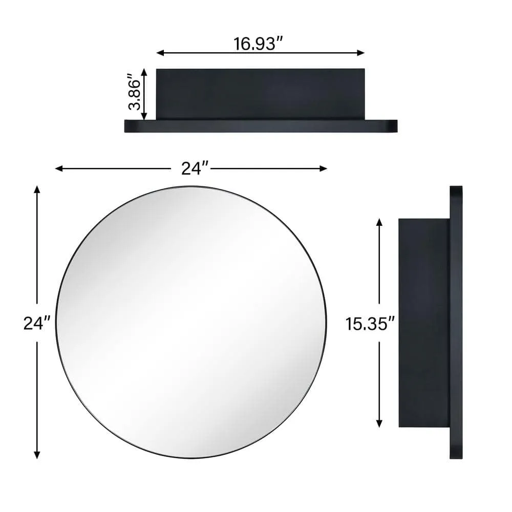 TEHOME Myriel 24 in. W x 24 in. H Surface Mount Round Metal Framed Bathroom Medicine Cabinet with Mirror in Black, photo 7 of 7