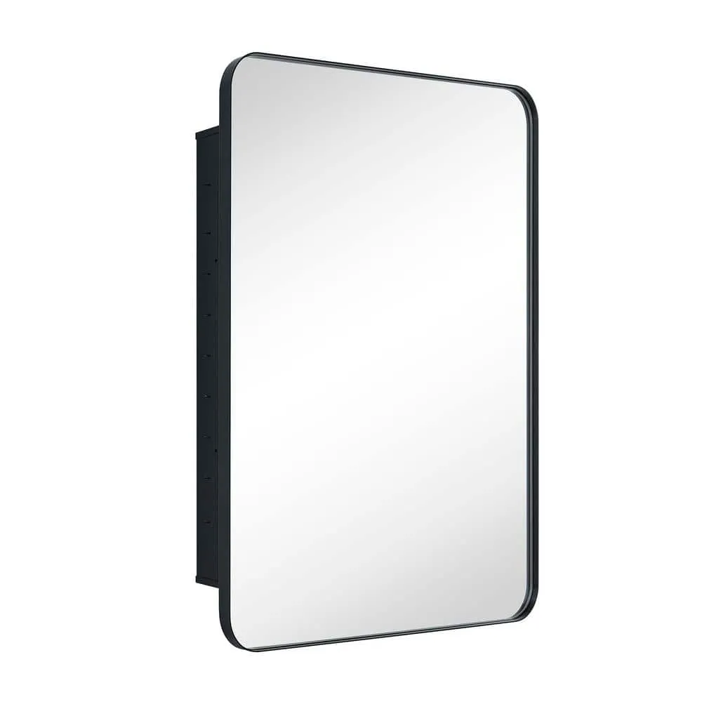 TEHOME WH 24 in. W x 36 in. H Rectangular Stainless Steel Recessed Framed Medicine Cabinet with Mirror in Matt Black, photo 2 of 6