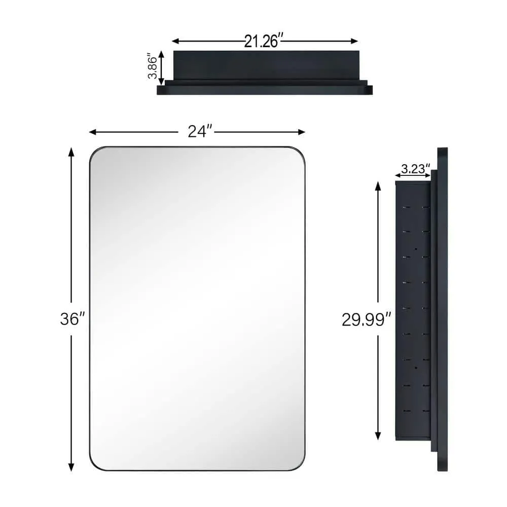 TEHOME WH 24 in. W x 36 in. H Rectangular Stainless Steel Recessed Framed Medicine Cabinet with Mirror in Matt Black, photo 6 of 6
