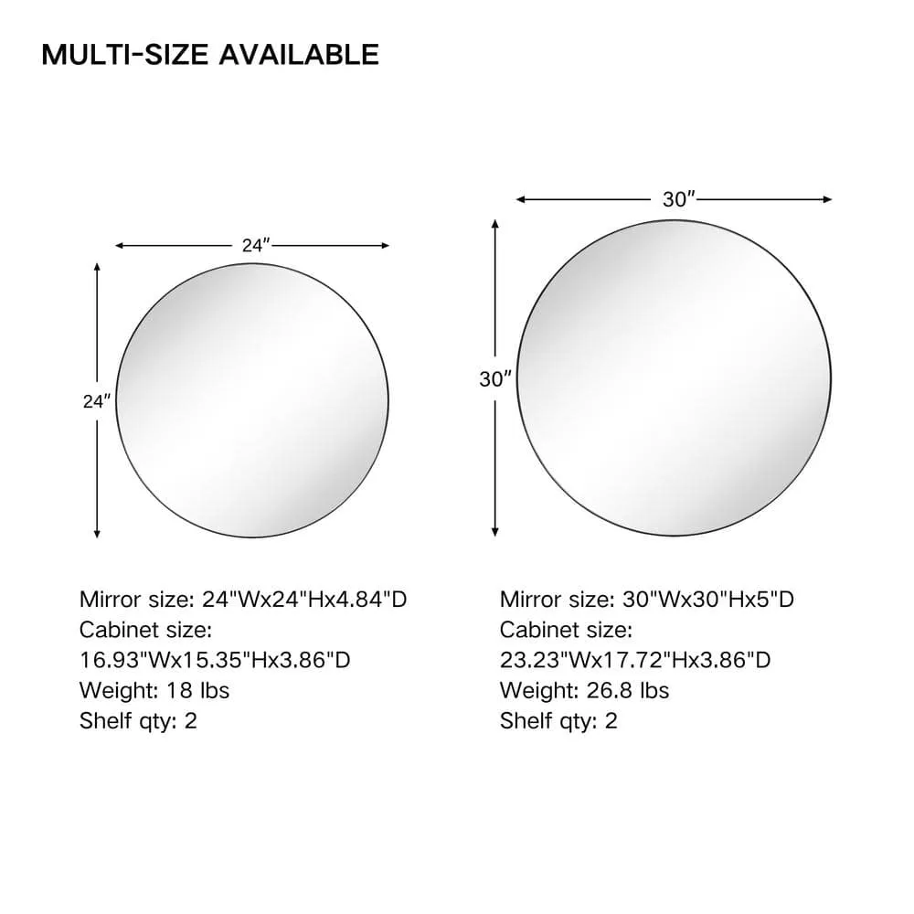 TEHOME 30 in. W x 30 in. H Surface Mount Round Circle Bathroom Metal Framed Medicine Cabinet with Mirror in Matt Black, photo 6 of 8