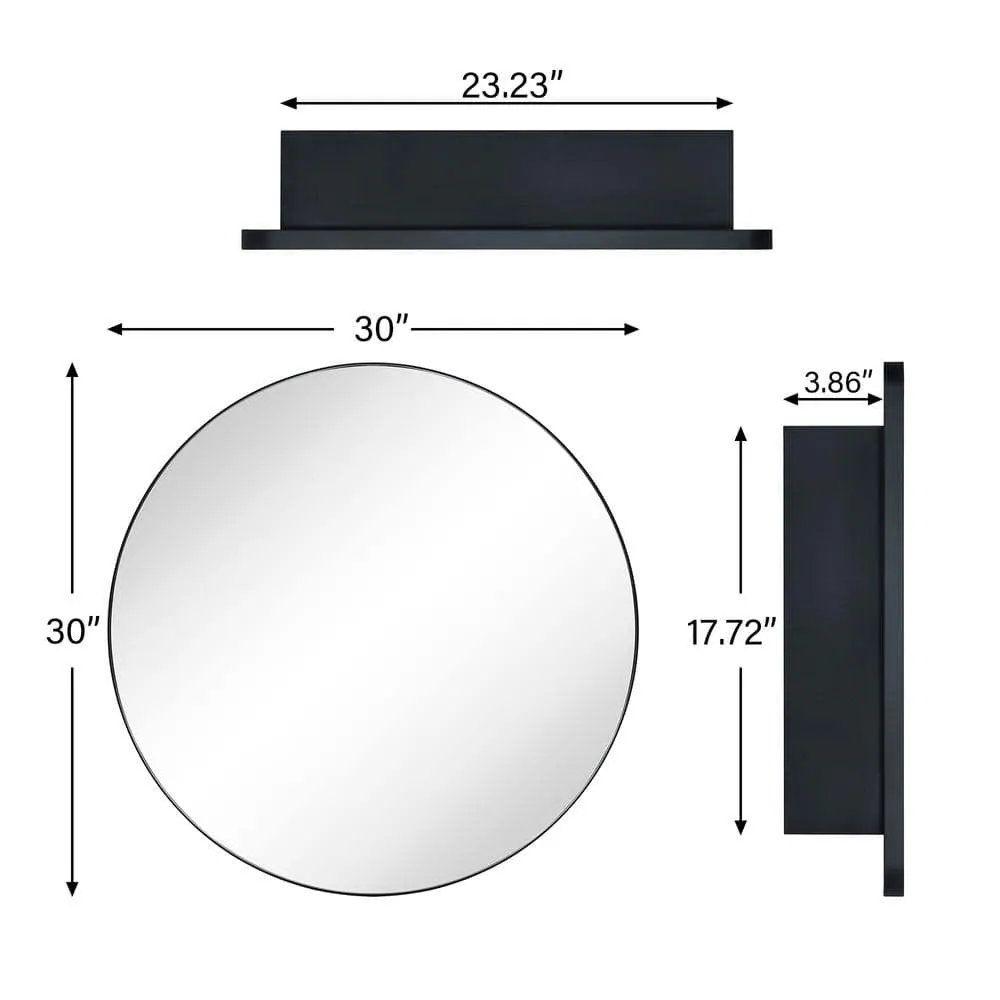TEHOME 30 in. W x 30 in. H Surface Mount Round Circle Bathroom Metal Framed Medicine Cabinet with Mirror in Matt Black, photo 2 of 8