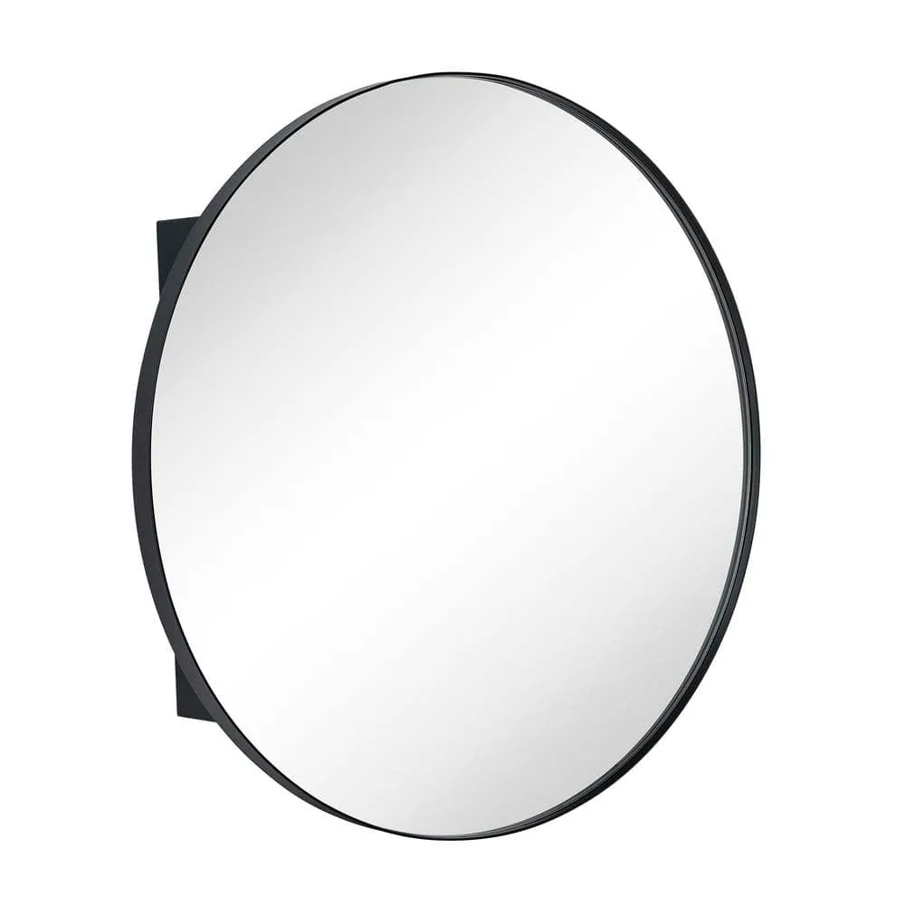 TEHOME 30 in. W x 30 in. H Surface Mount Round Circle Bathroom Metal Framed Medicine Cabinet with Mirror in Matt Black, photo 3 of 8