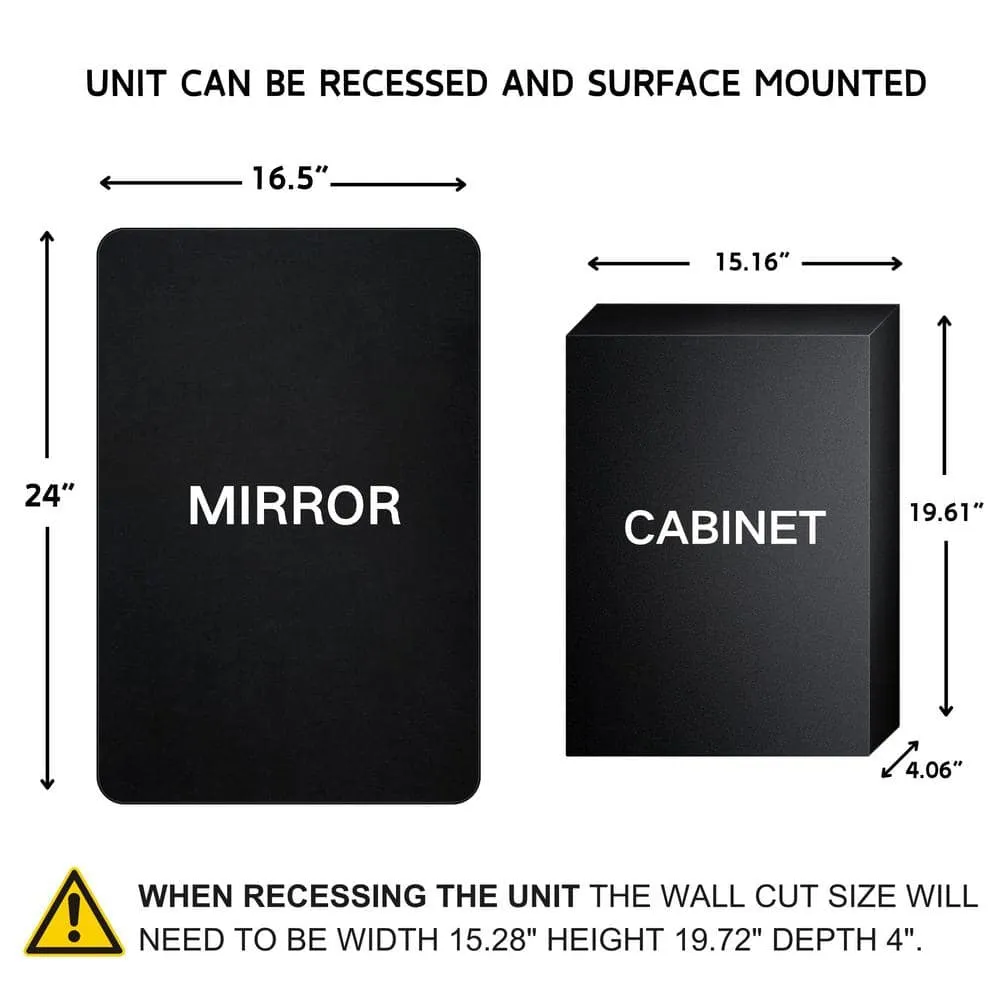 TEHOME Garnes 16.5 in. W x 24 in. H Rectangular Recessed or Surface Mount Metal Framed Medicine Cabinet with Mirror in Black, photo 4 of 8