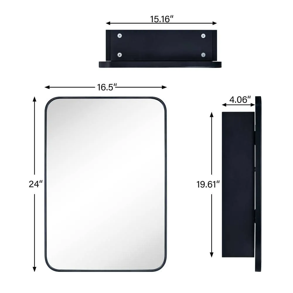 TEHOME Garnes 16.5 in. W x 24 in. H Rectangular Recessed or Surface Mount Metal Framed Medicine Cabinet with Mirror in Black, photo 2 of 8